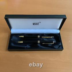 2xMontblanc Meisterstuck Gold-Coated Classique Ball Point Pen Black With Case