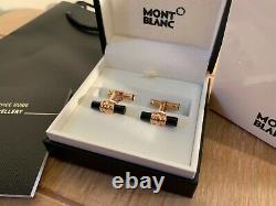 Mont Blanc Meisterstuck Star Black Bar Onyx Rose Gold Tone Cufflinks & Gift Bag