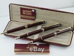 Montblanc Meisterstuck 144 Set Of 3 Pens Burgundy Line Gold With Original Box +