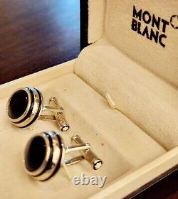Montblanc meisterstuck Silver tone faux Black onyx Round cufflinks